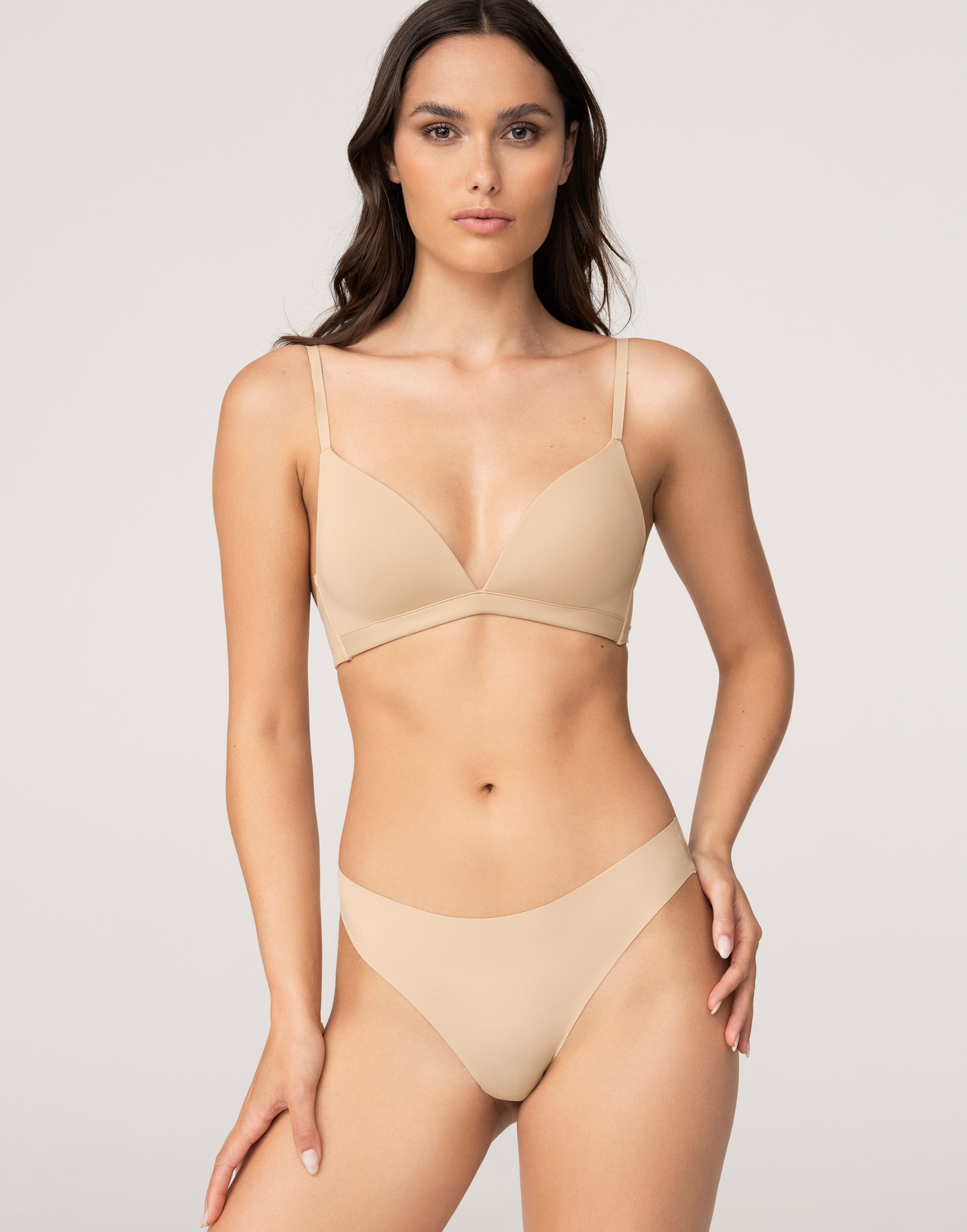 Skin underwired preformed triangle bra